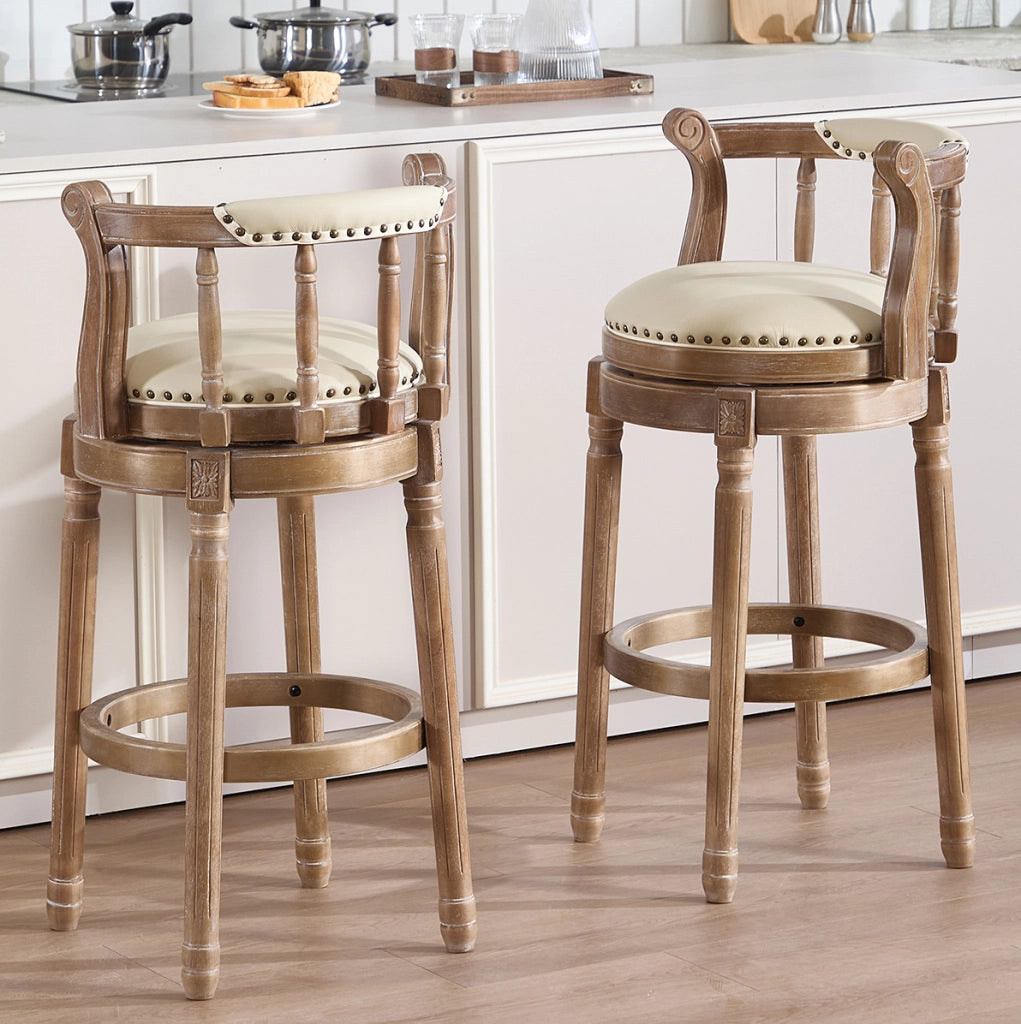 Sgabello da bar girevole 360° con schienale; seduta in vera pelle; bianco; altezza 29;5″