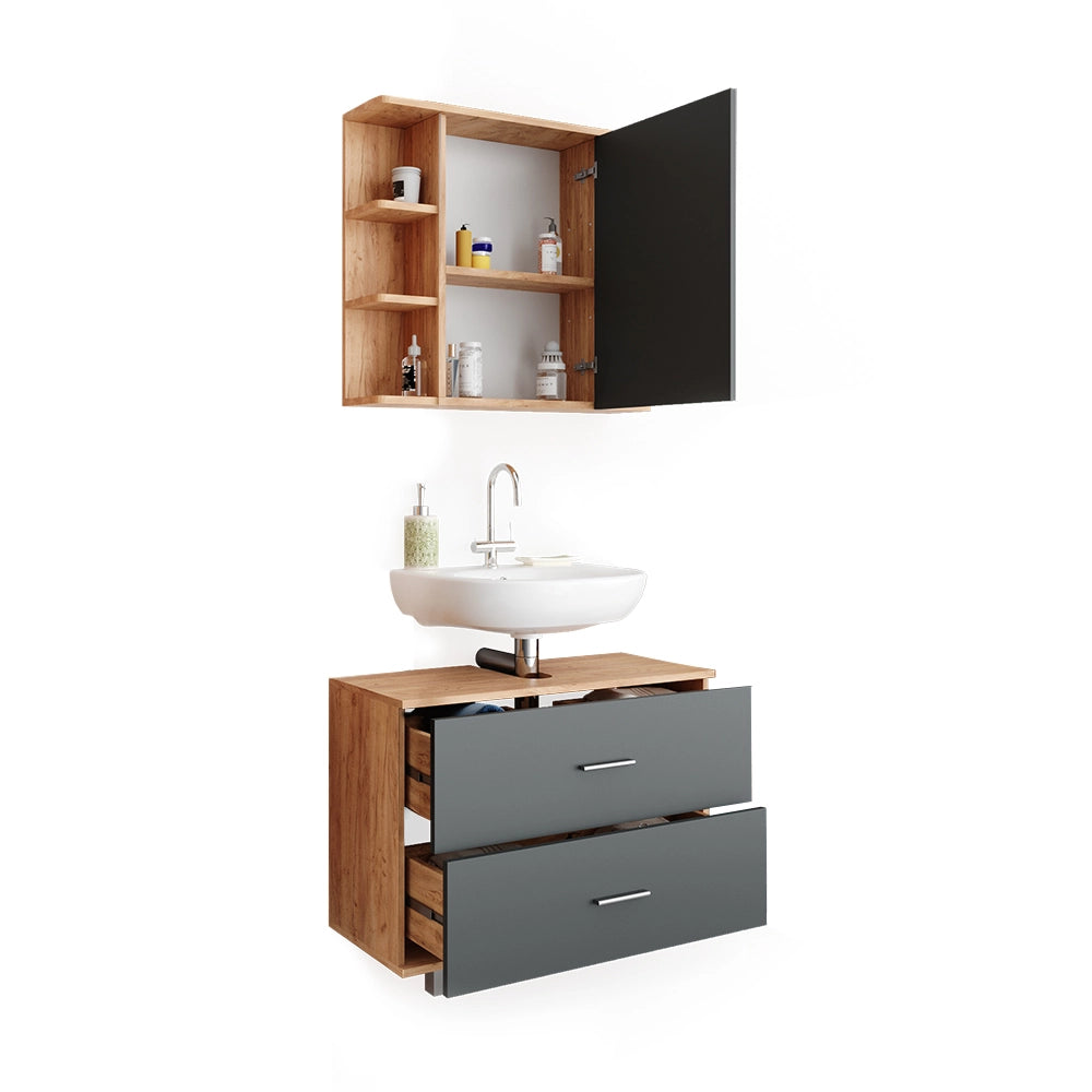 Vicco Set mobili bagno Antracite/quercia dorata 2 parti