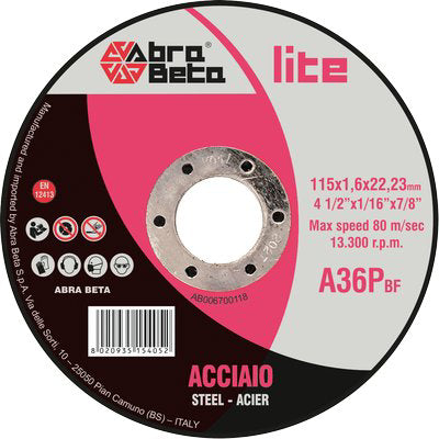 DISCO ABRASIVO TAGLIO FERRO ABRABETA - MM 115X22,2 H.MM 1,6- 50 pezzi