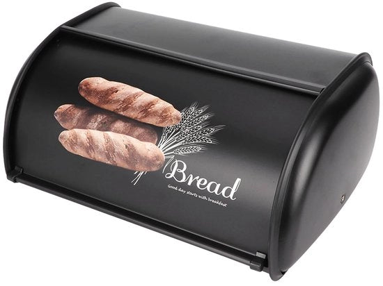 Contenitore per Pane Grande Capacità - Cassetto per Pane in Acciaio Inossidabile - Scatola per Pane Nera - Organizzatore di Deposito per la Cucina - Dimensioni 34 x 23 x 14,5 cm - Peso 1016 g