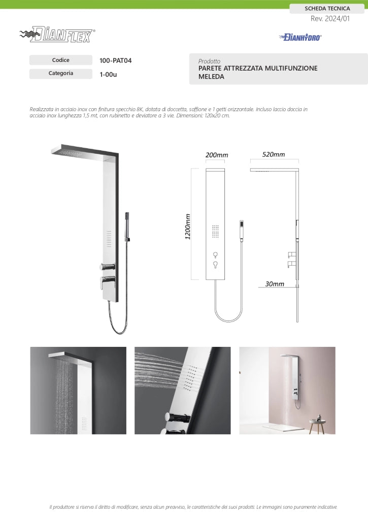 PARETE ATTREZZATA MULTIFUNZIONE MOD. MELEDA- Acciaio inox lucidato- DH- pezzi 1