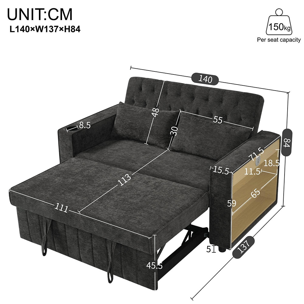 Divano letto multifunzione - Xylo - Con USB e ripostiglio, grigio