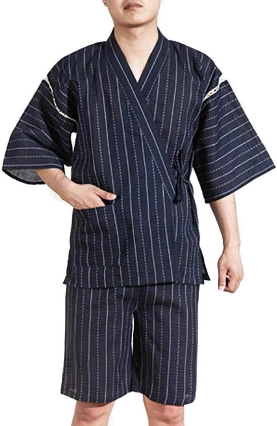 Kimono estivo per uomo con manica corta e tasca, set di pigiama da loungewear