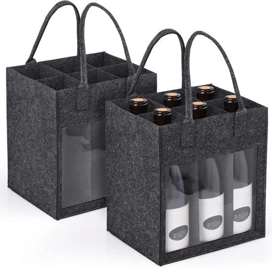 Porta bottiglie riciclabile per 6 bottiglie - Tas bottiglia con maniglia (grigio scuro)
