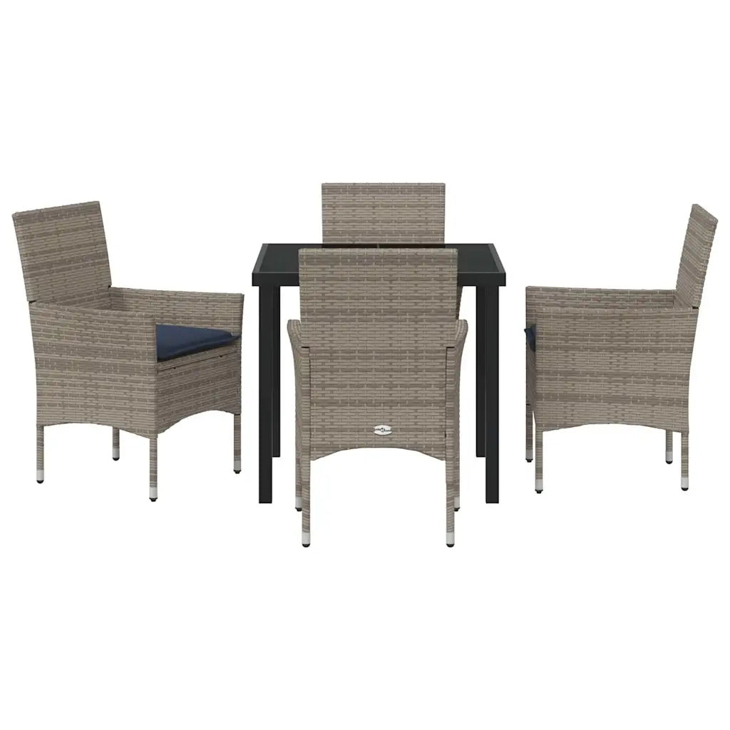 Set di tavolo e sedie con cuscino 5 pcs Grigio Rattan in PE 3379829