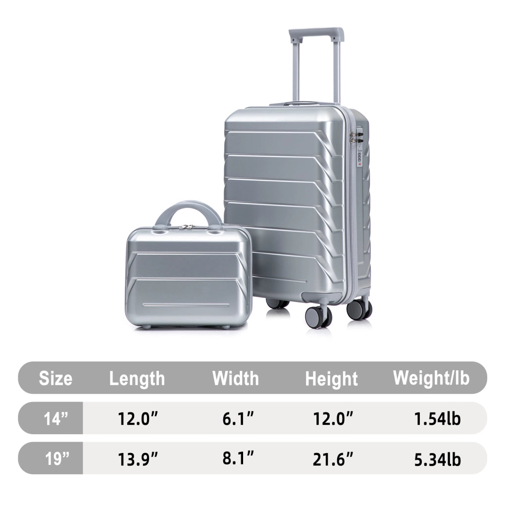 Set di valigie rigide in ABS con lucchetto a combinazione, ruote piroettanti 360°, manico telescopico silver 37 × 21 × 55 cm