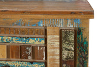 Cassapanca in legno di riciclo e piedi in metallo