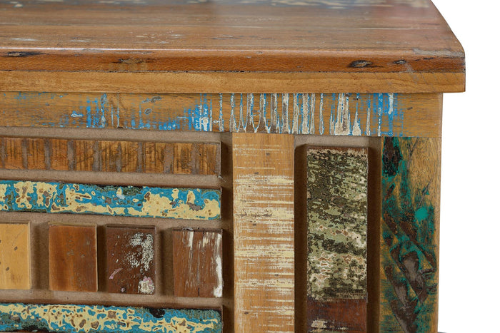 Cassapanca in legno di riciclo e piedi in metallo