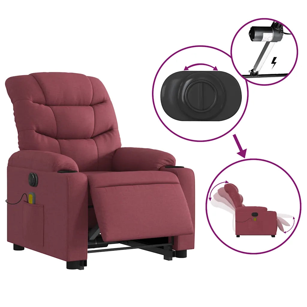 Poltrona Alzapersona Massaggiante Elettrica Rosso Vino Tessuto 3206675