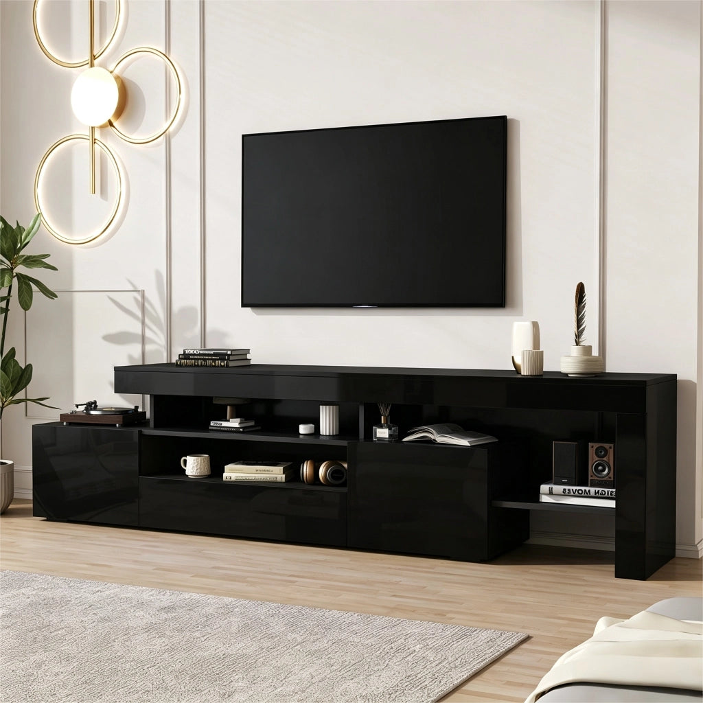 Mobile TV lucido, con illuminazione a LED, adatto a televisori da 85 pollici, 192 x 37 x 53 cm, nero