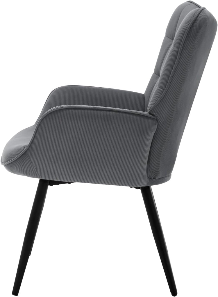 Poltrona Relax ad Ala, Poltrona Salotto Braccioli Alti, Sedia Poltrona per Camera da Letto, Soggiorno, Sedile in Velluto a Coste, Gambe in Metallo, Motivi a Quadri, Grigio Scuro, SKS31dgr