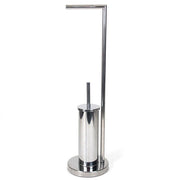 Trade Shop - Portarotolo Con Porta Scopino Bagno In Metallo Cromato Con Spazzolone 19x19x74cm -