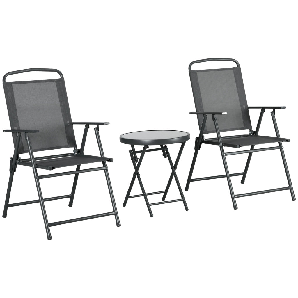Set Giardino 3 Pezzi con Sedie e Tavolino ¨C Zephmum ¨C Grigio Scuro, Metallo