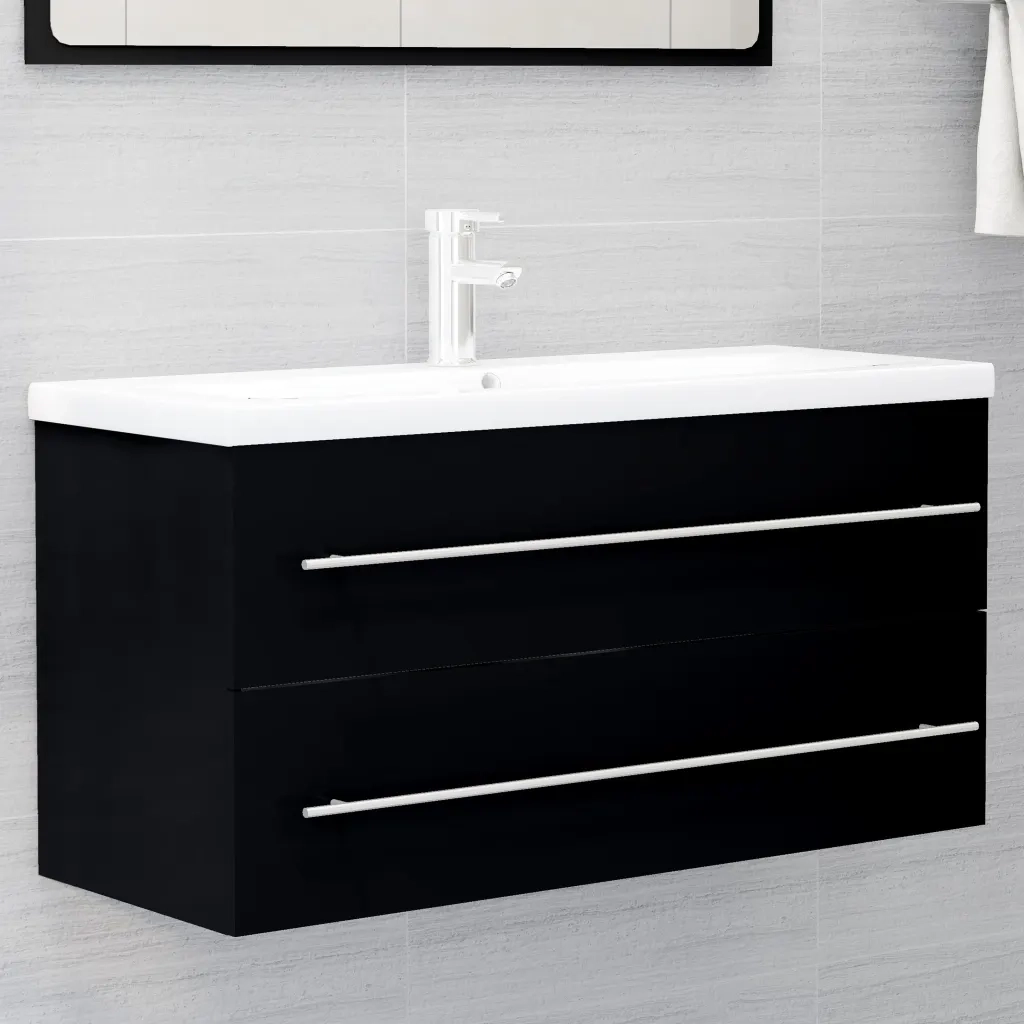 Mobile Lavabo-Armadietto da bagno Nero 100x38,5x48 cm in Legno Multistrato