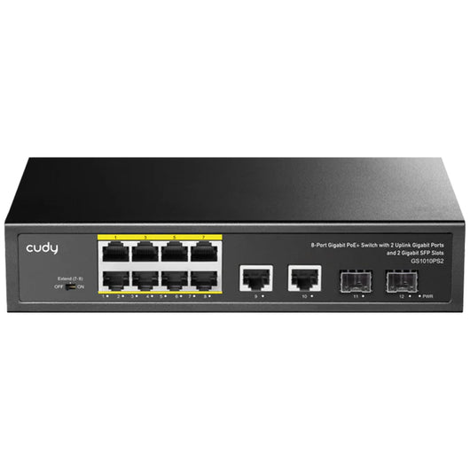 Cudy gs1010ps2 - 8-port gigabit poe+ switch with 2 gigabit uplink ports and 2 gigabit sfp slot 120w - CUDGS1010PS2