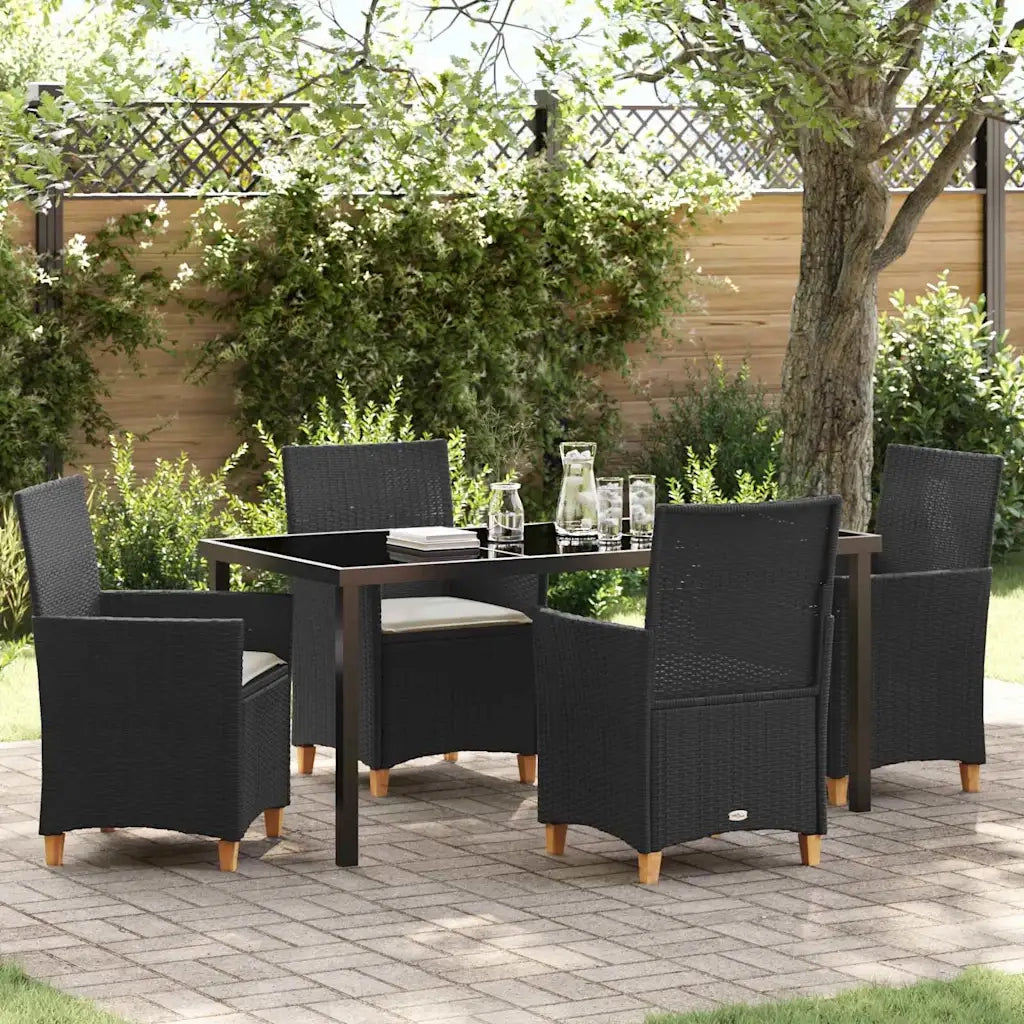 Set da Pranzo per Giardino 5 pcs Nero polyrattan 3381067