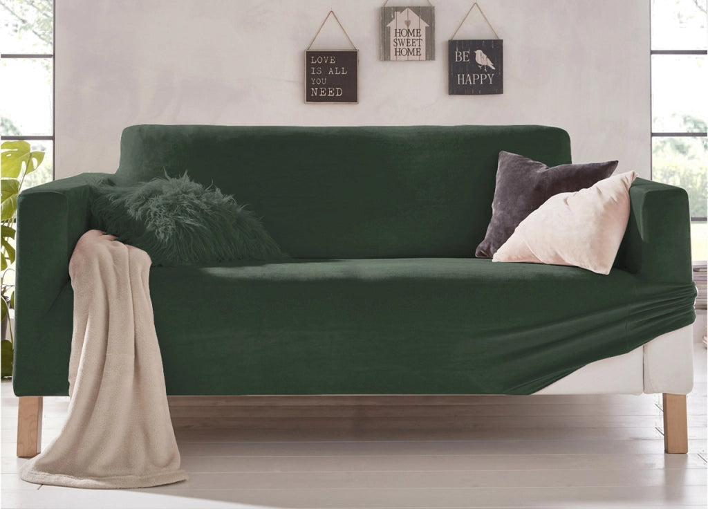 Copridivano Elasticizzato Effetto Velluto Modello Morbidissimo Colore Verde - 4 Posti - Verde