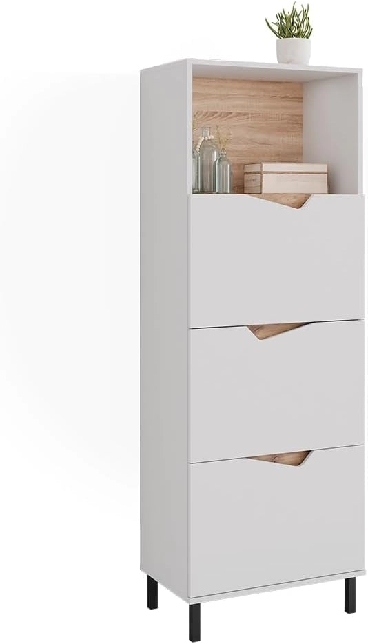 Credenza Marelle, Bianco/Artisan, 60 x 169.5 cm con 4 scomparti, per la conservazione di abbigliamento e oggetti per la casa