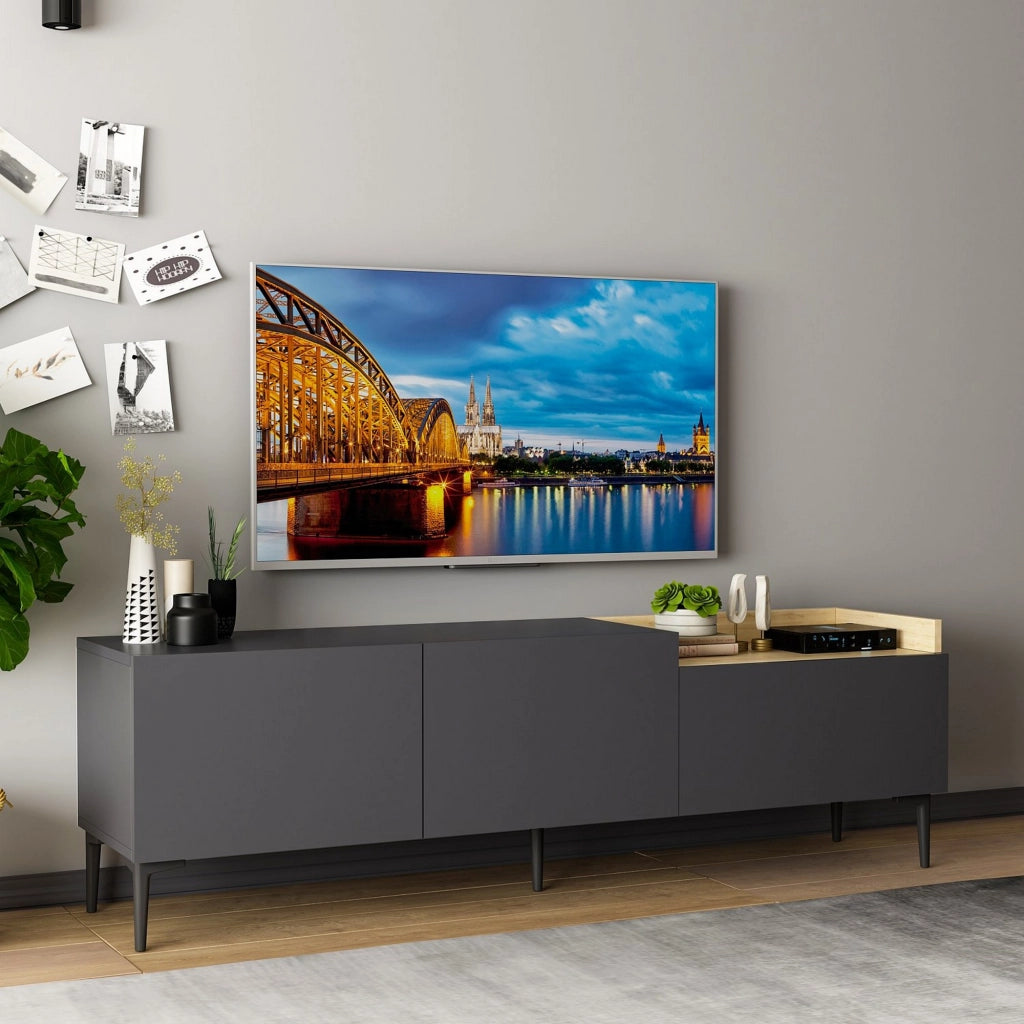Postal, Mobile Porta tv 3 Ante, 160x37x48h cm Nero Antracite