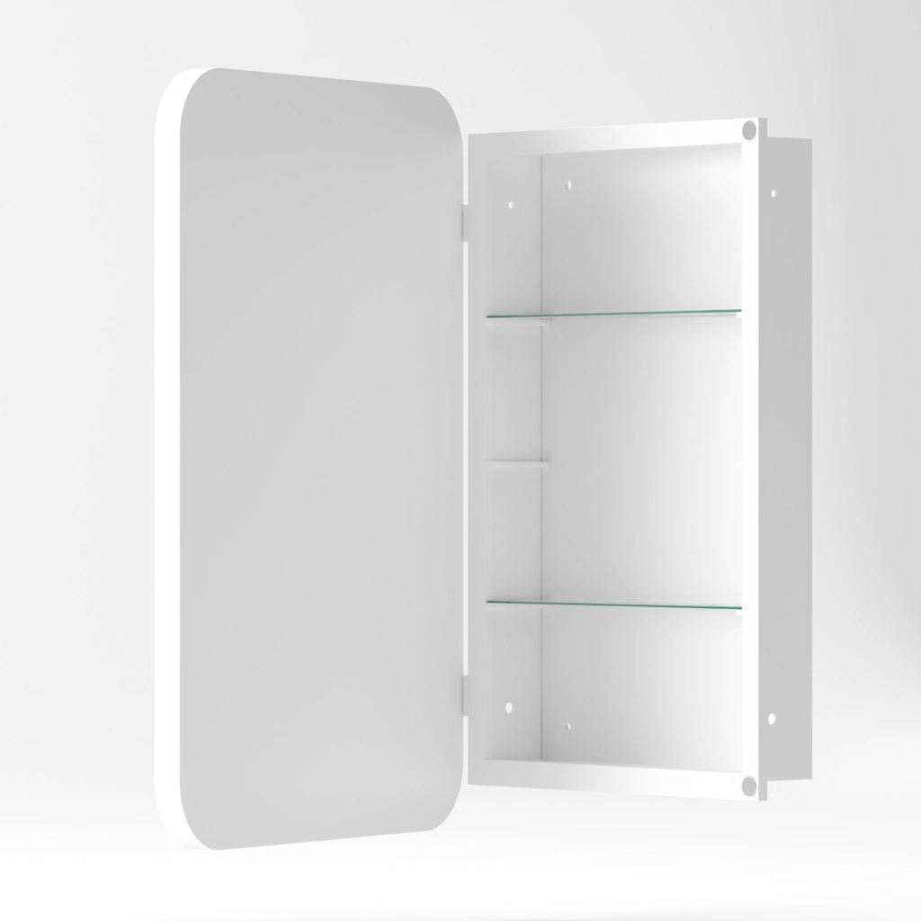 Mobile con specchio con 2 ripiani regolabili - per bagno e camera da letto - bianco
