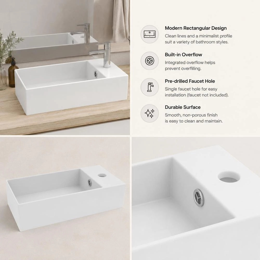 Bathroom Washbasin With Overflow, Ceramic, Matte White