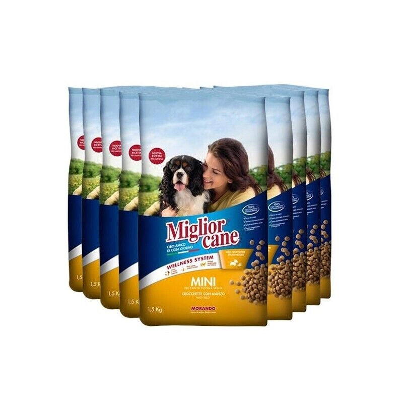 SET 9 CONFEZIONI DI MIGLIOR CANE CROCCHETTE MINI CON MANZO 1,5 KG
