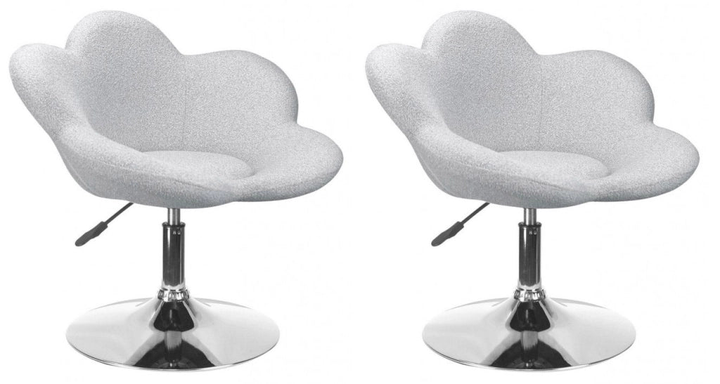 Set 2 Poltroncine da Soggiorno 69x55x69/81 cm in Schiuma Poliuretanica Fleur Cromo-Grigio Chiaro