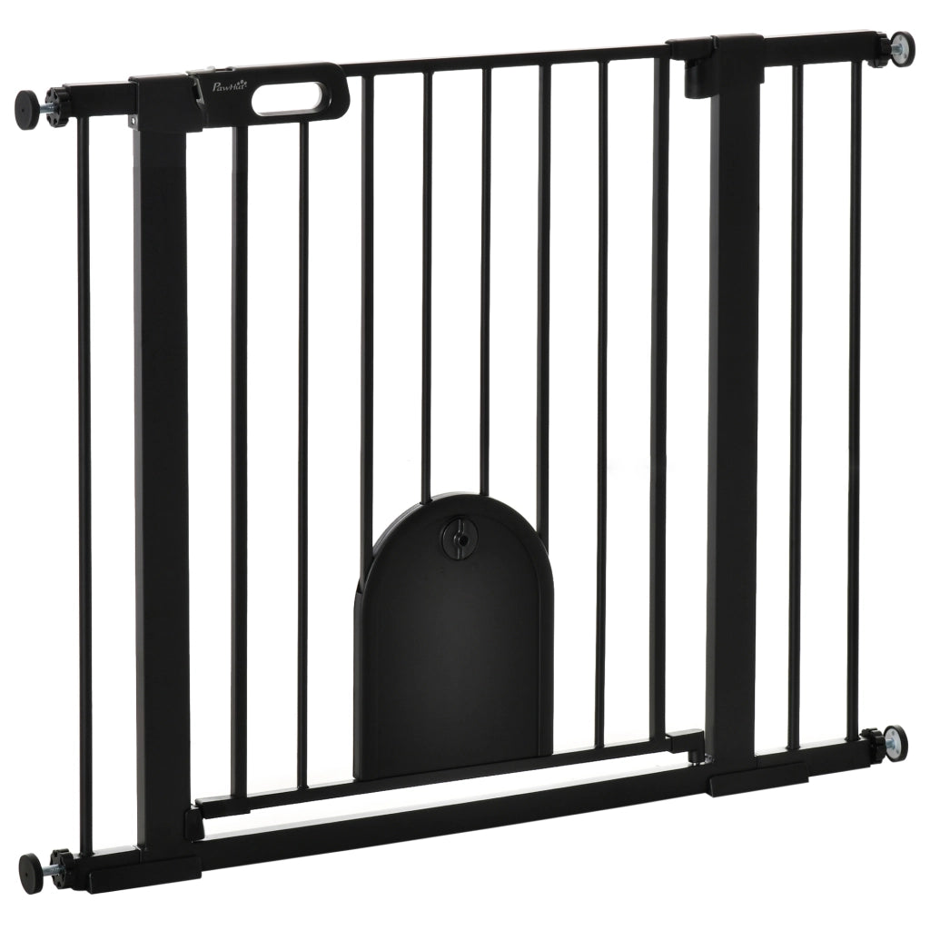 Cancellino per Cani Regolabile con Porta Piccola e Chiusura Automatica, 75-103x76cm, Nero