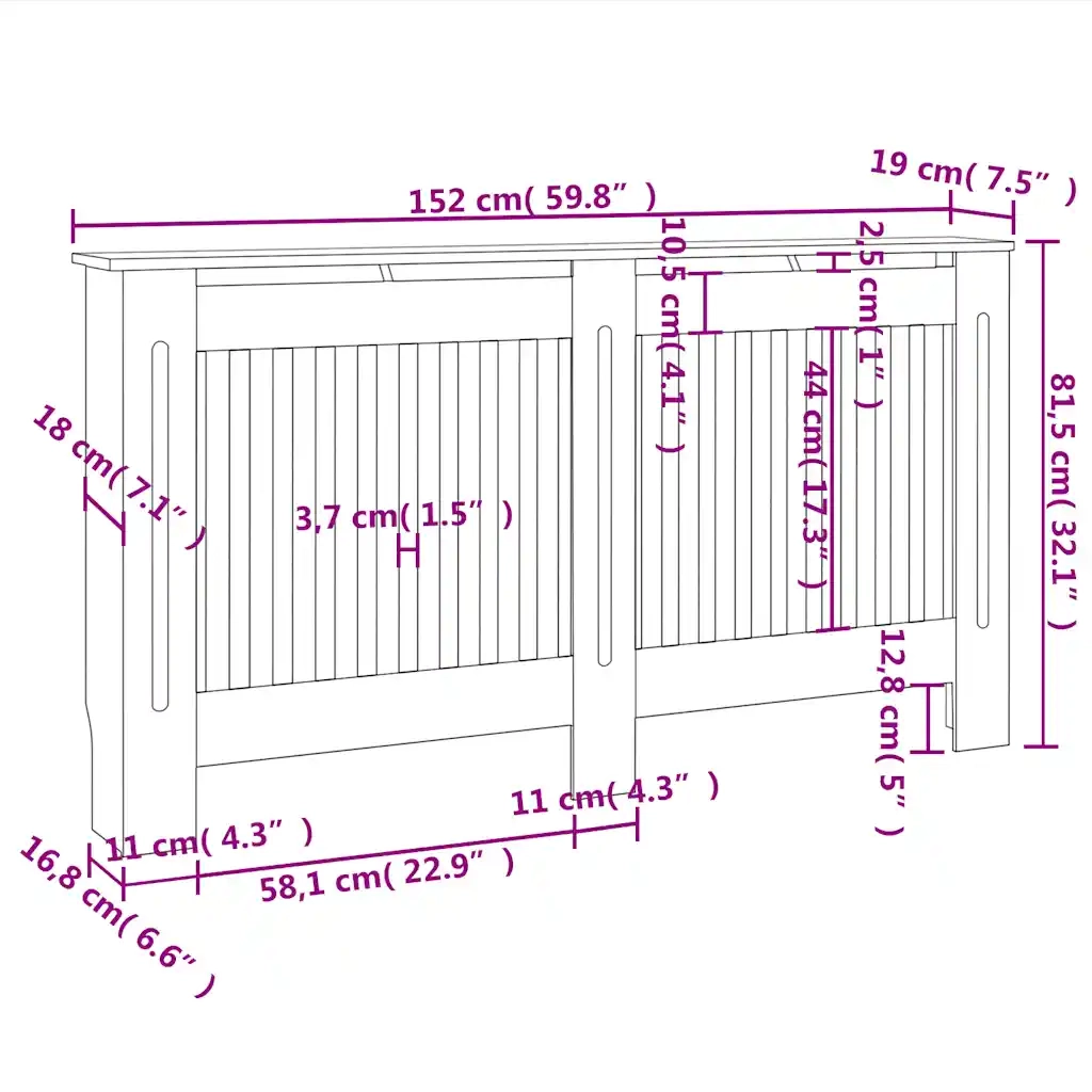 Copertura per Radiatore Antracite 152x19x81,5 cm in MDF 288176