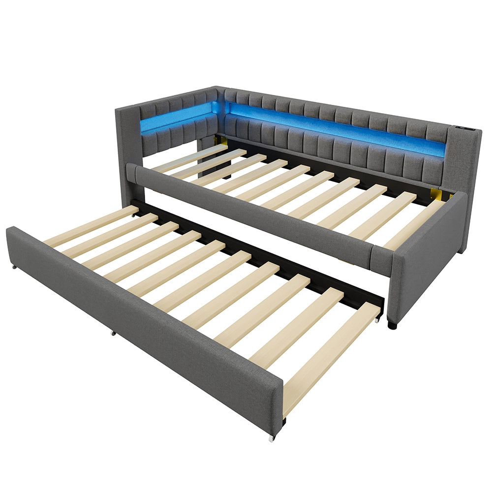 Letto giorno 90x200cm - Xylo - grigio, luce a strisce, USB-C, senza rete