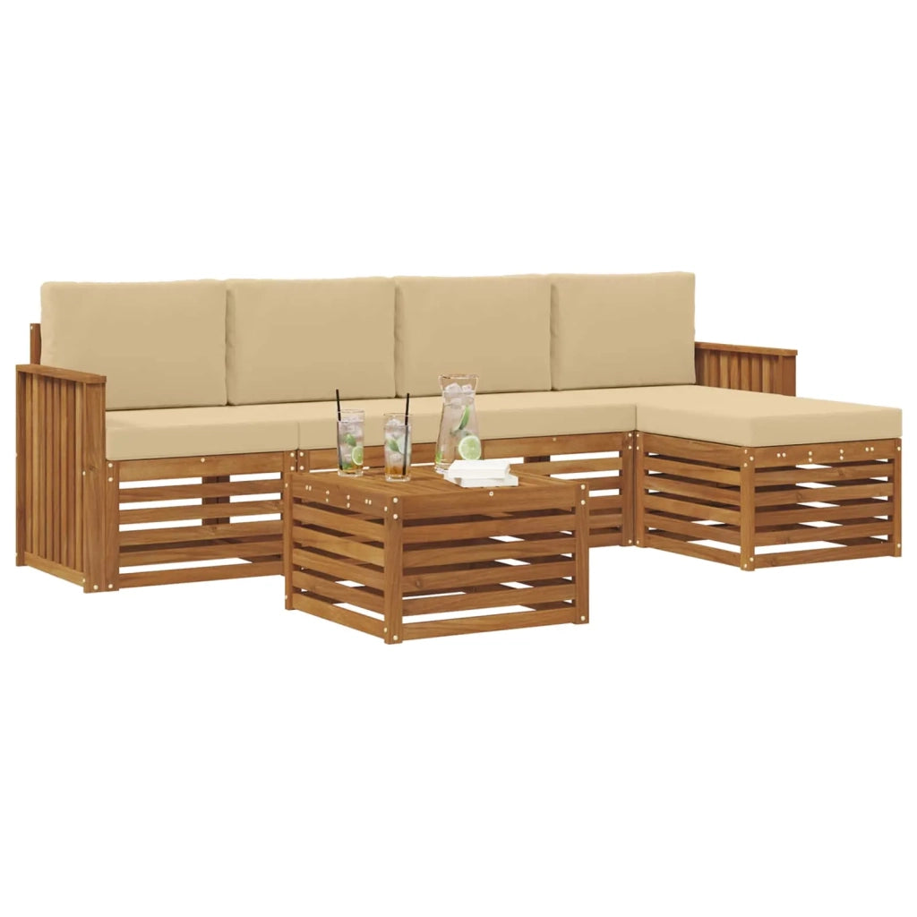Set di divani da esterno con cuscino 6 pcs Naturale e Beige 3374688