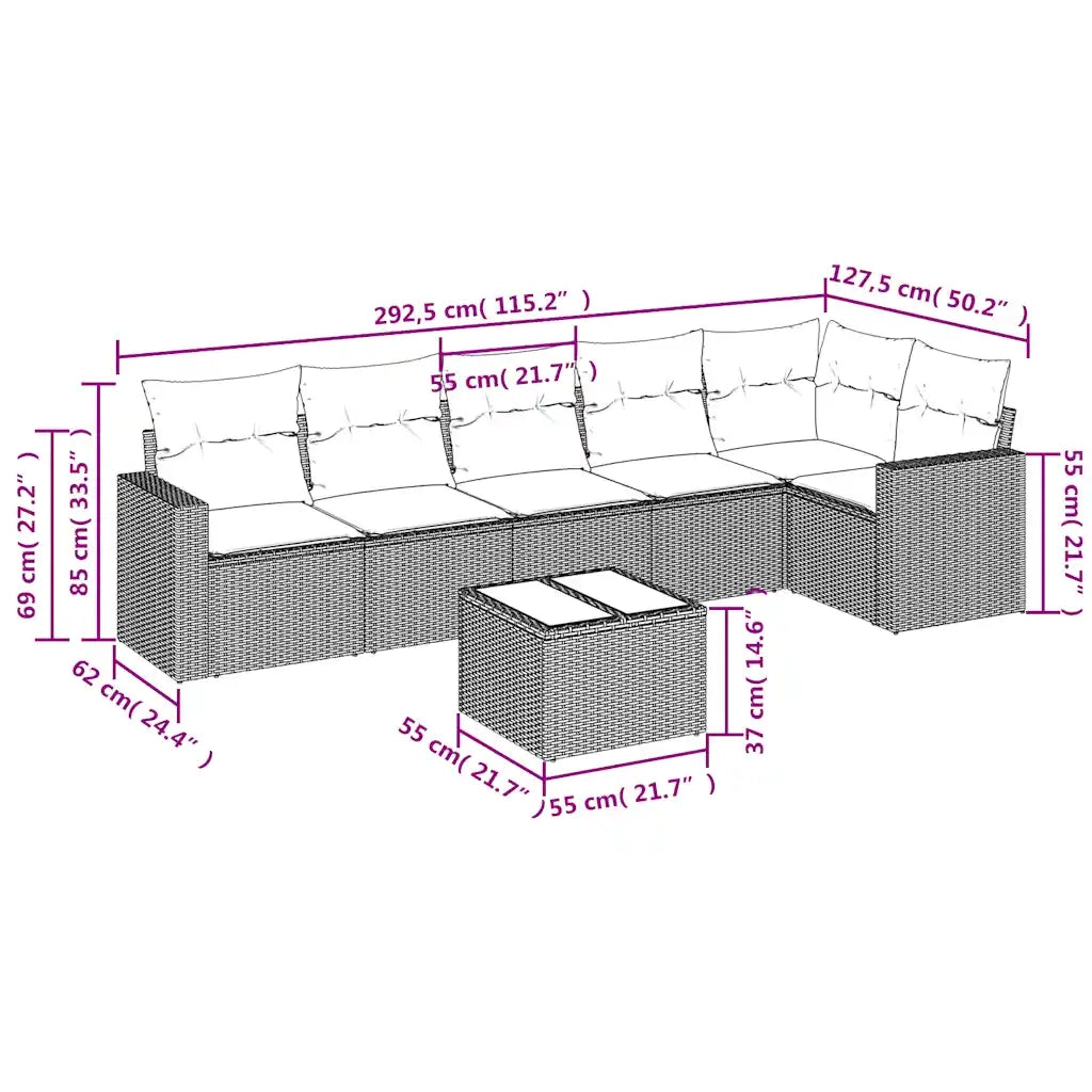 Set Divani da Giardino 7 pz con Cuscini Marrone in Polyrattan 3218993