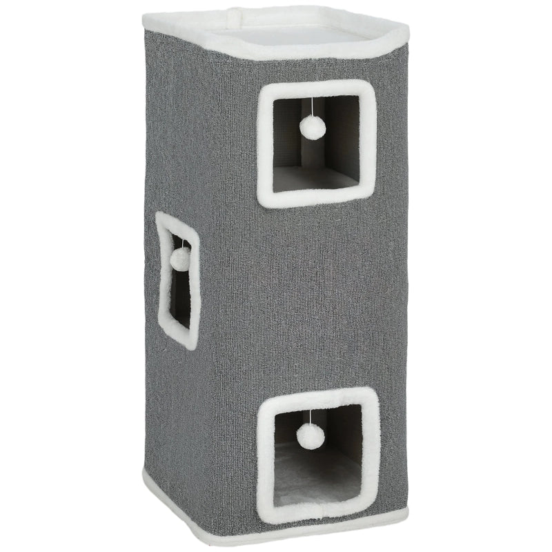 TORRE per gatti a 4 livelli 41x41x100 cm Grigio in poliestere