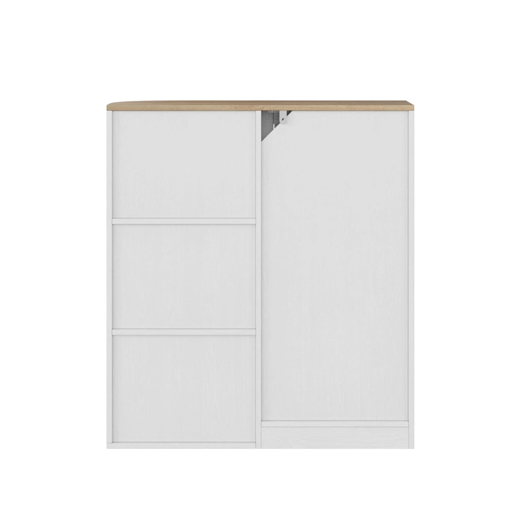 Mobile angolare da bagno con 3 ripiani aperti e ripiani regolabili; MDF bianco e rovere; 68x25x76 cm