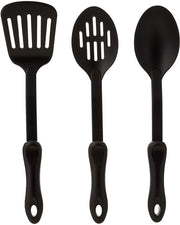 Set di 3 spatole, diverse spatole antiaderenti e cucchiai in legno, nylon nero in plastica, resistente al calore fino a 200 °C