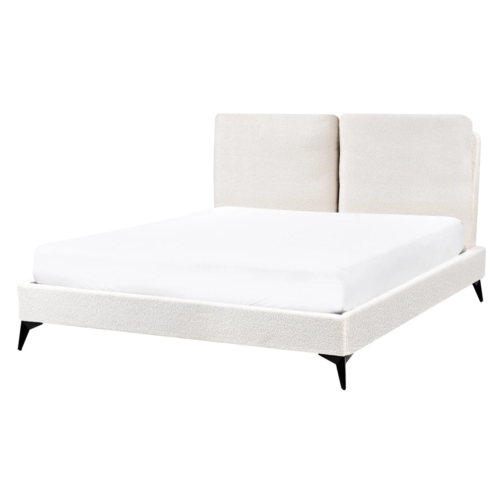 Letto matrimoniale imbottito in bouclè bianco 140 x 200 cm con rete a doghe stile moderno