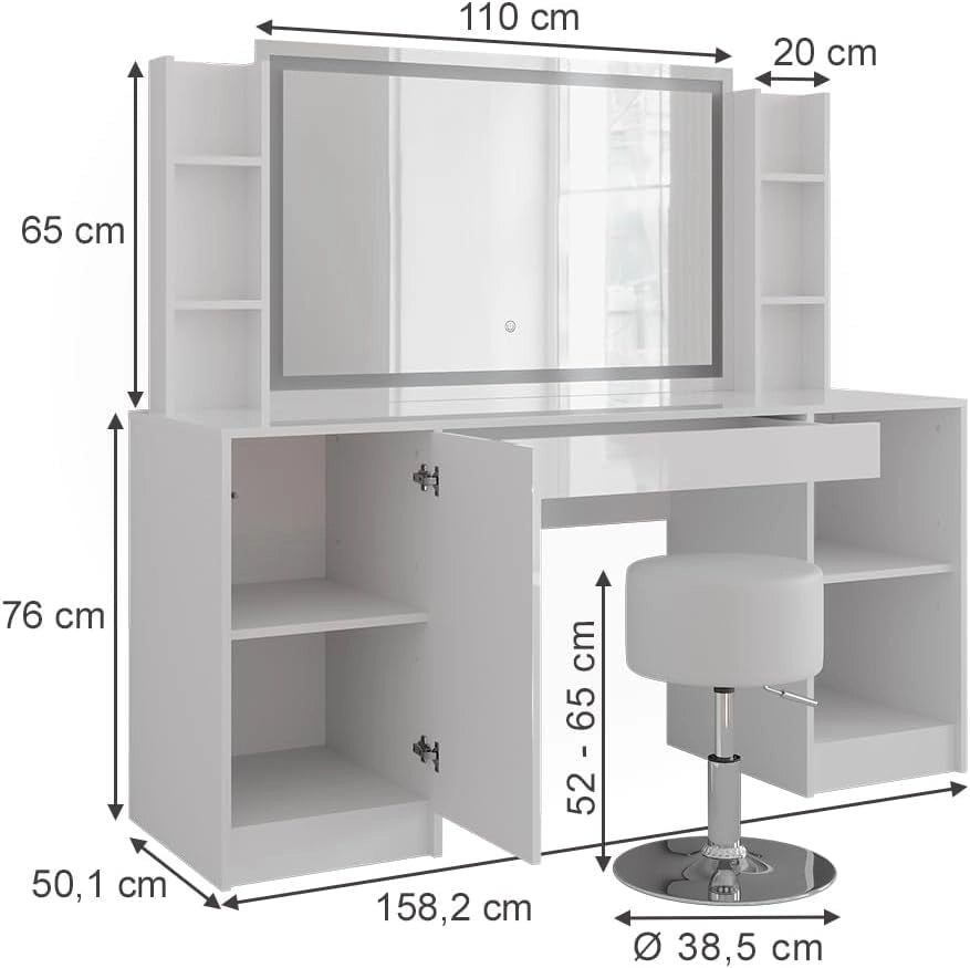 Tavolo da toeletta Sherry, Bianco/bianco lucido, 158.2 cm 5 parti