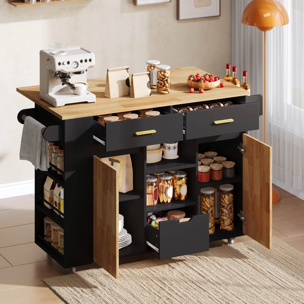 Mobile contenitore da cucina con 3 cassetti; ripiani e piano ribaltabile - nero naturale