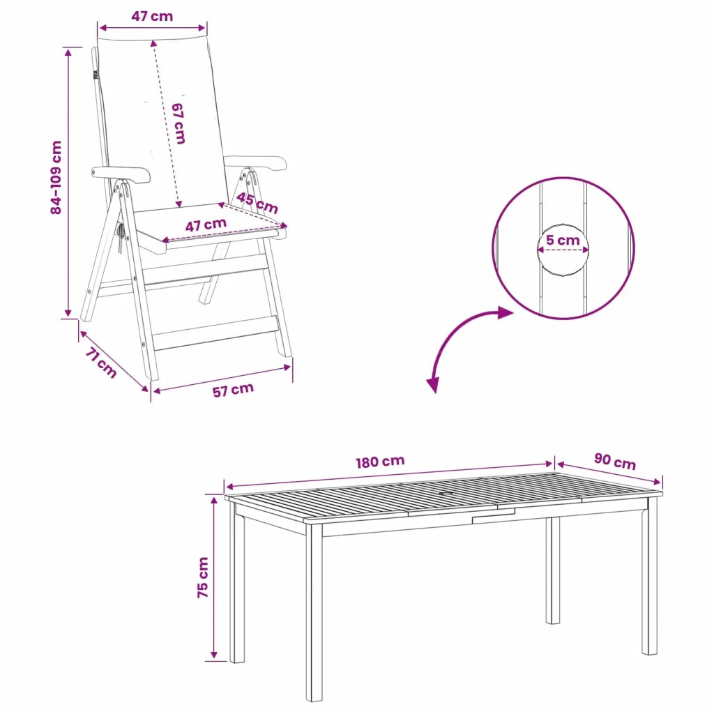 Set da pranzo da giardino da 9 pezzi 9 pz Naturale 3434627
