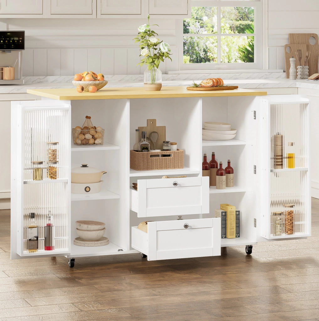 Isola cucina mobile con piano ribaltabile e 2 cassetti
