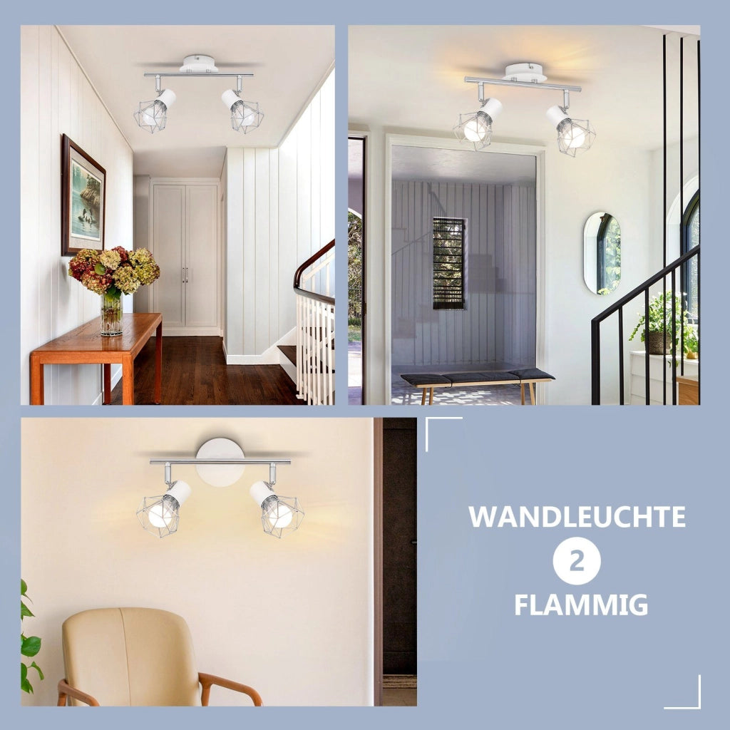 ZMH Faretto da soffitto bianchi 2 luci E14 metallo industriale orientabili 350° per uffici corridoi