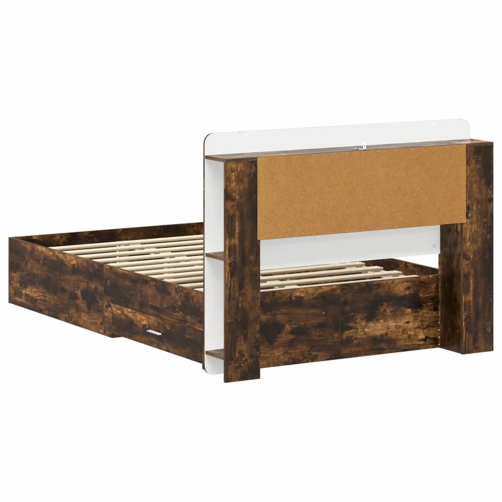 Letto matrimoniale | Letto per adulti | Telaio del letto con storage Rovere Fumo 120 x 190 cm