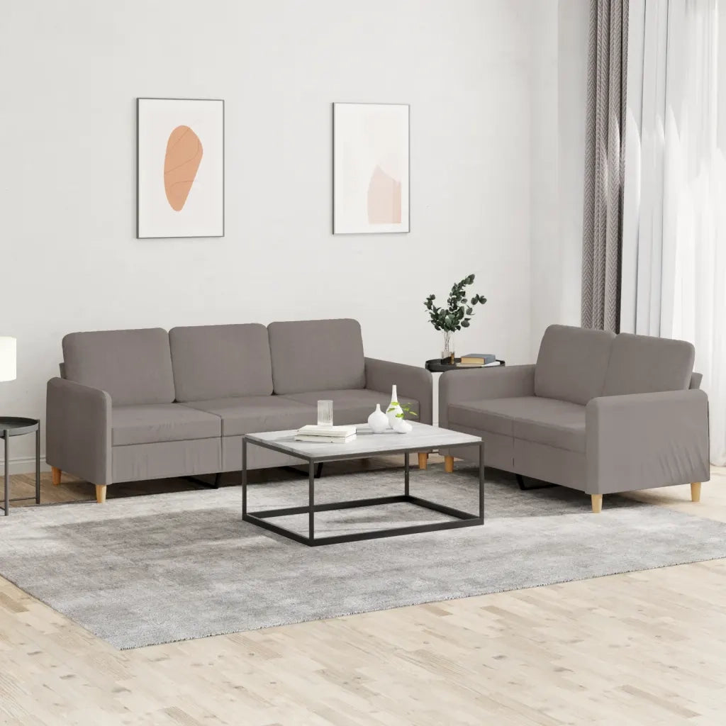 Set di Divani 2 pz con Cuscini Tortora in Tessuto