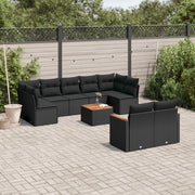 Set Divani da Giardino 10pz con Cuscini in Polyrattan Nero 3226293