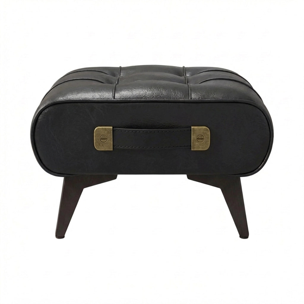 Kumo - Sgabello Pouf Ottomano Moderno 35,5x25x30 cm Poggiapiedi in Similpelle Nero
