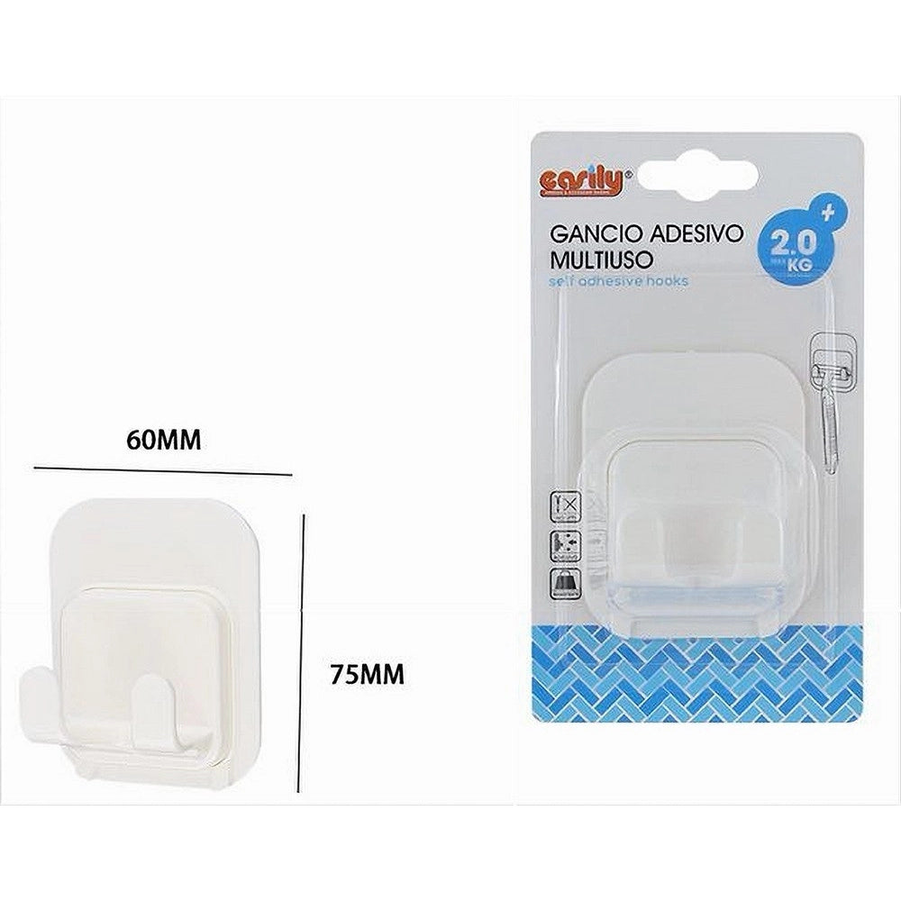 Trade Shop - Gancio Doppio Adesivo A Parete Multiuso Per Bagno Casa Cucina Trasparente 87361 -
