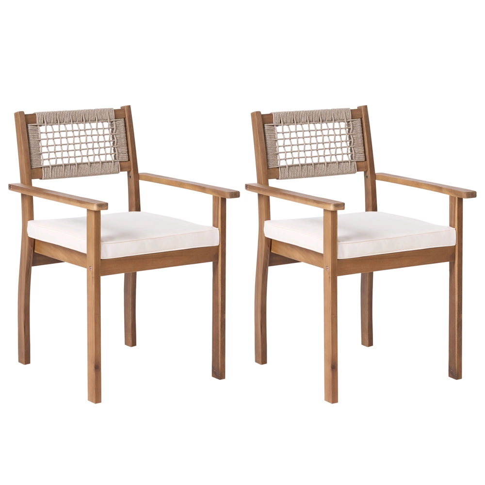 Set da giardino composto da 2 sedie in legno di acacia marrone chiaro con piano in stile rustico per esterni