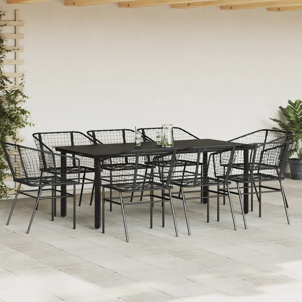 Set da Pranzo da Giardino 9 pz Polyrattan Vetro