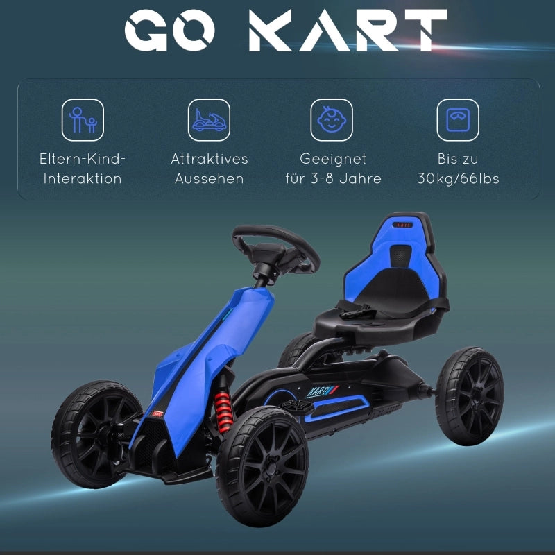Go-kart a pedali con marcia avanti e indietro, per bambini dai 3 agli 8 anni, blu