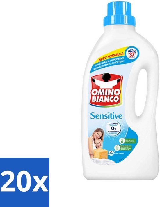 20 x Detersivo Bianco - Sensibile - Detersivo - Bianco e Colorato - 37 Cicli di Lavaggio - Pelle Sensibile - Ipoadregeo - Senza Allergeni - Senza Coloranti - Detersivo